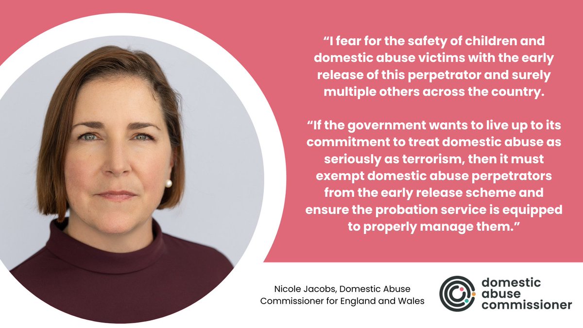 I fear for domestic abuse victims amid the early release of a perpetrator at HMP Lewes. There are surely many more across the country. The early release scheme was rushed out with little planning - these serious problems come as no surprise. My response👇 domesticabusecommissioner.uk/i-fear-for-the…