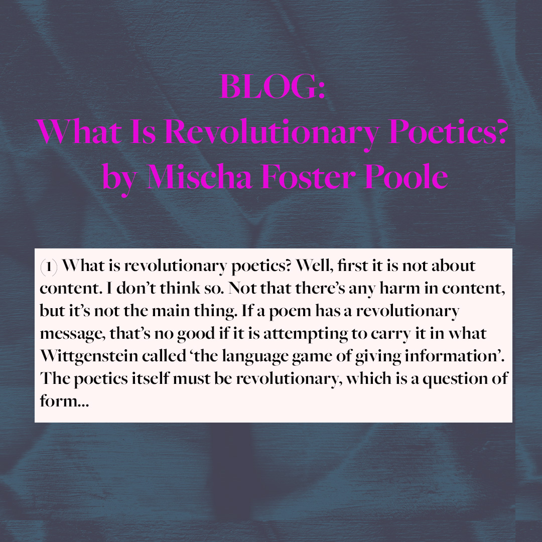 What Is Revolutionary Poetics? by Mischa Foster Poole (@mischafp)💥

Here Mischa talks about his course Revolutionary Poetics: Writing Against the Grain; Alternate art; busting open the poem to embrace new & experimental forms. 

Read here: poetryschool.com/theblog/revolu…