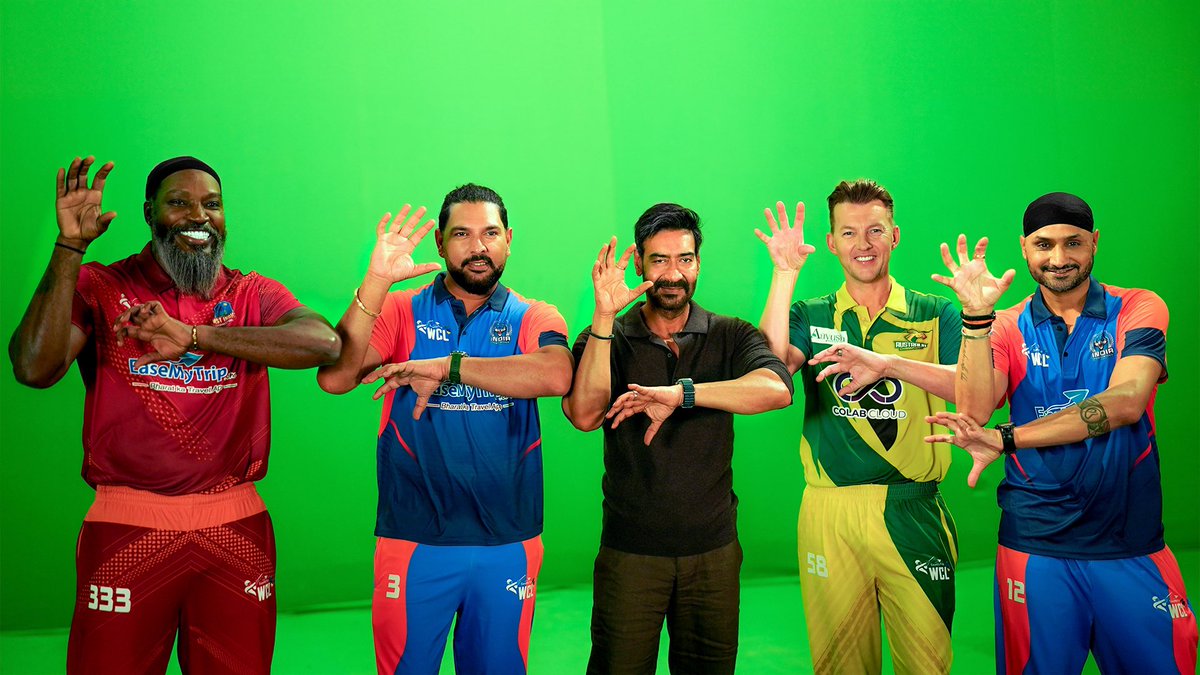 It's contagious, you see? 📸 From today’s shoot for @WclLeague @YUVSTRONG12 @henrygayle @BrettLee_58 @harbhajan_singh