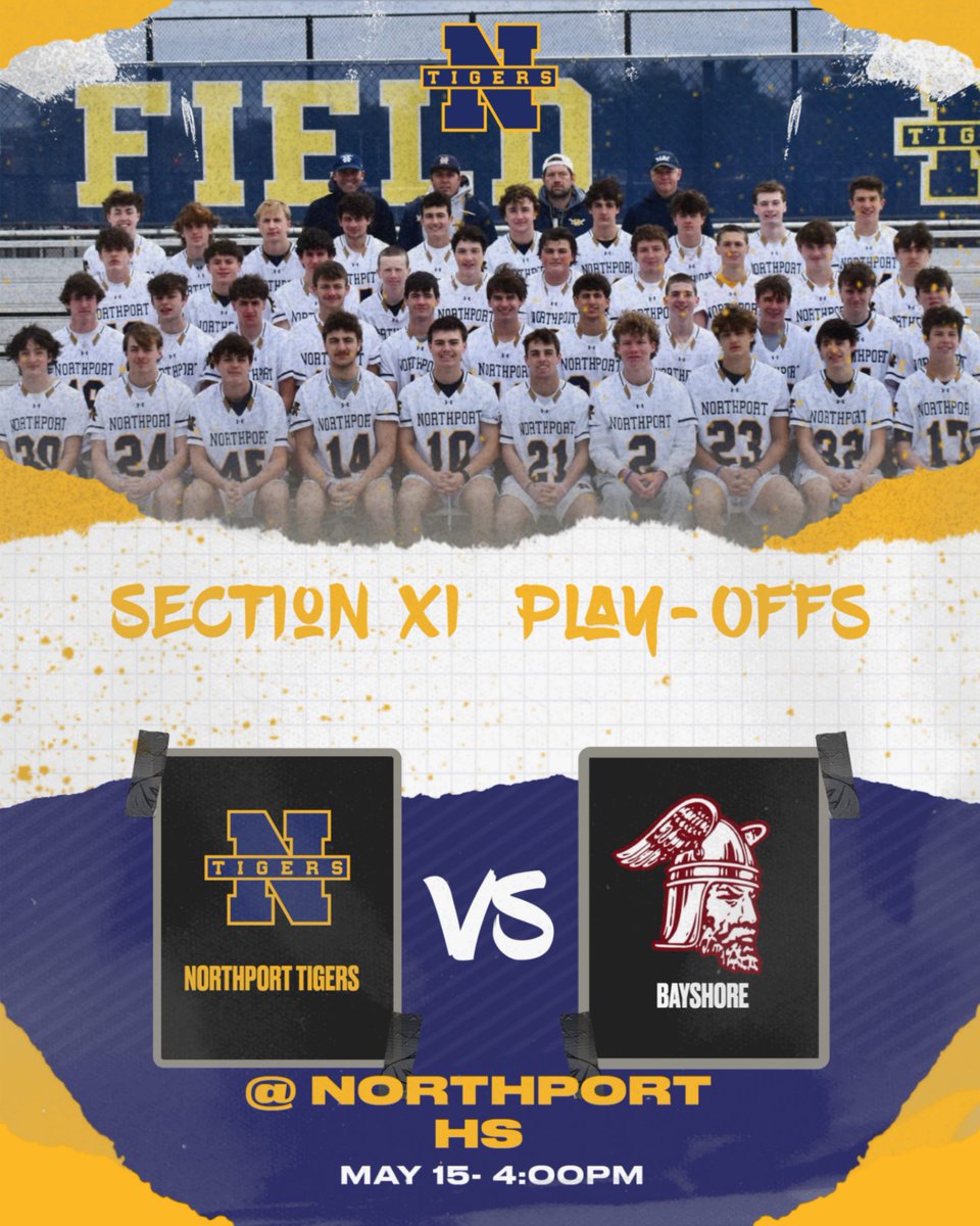 Our Varsity Boys Lacrosse Team will be hosting Bayshore HS on Wednesday May 15, 4pm in the Section XI Class A Quarter-Finals. Lets go Tigers!