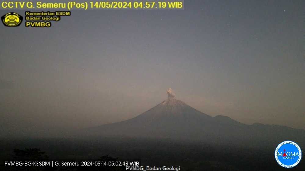 Terjadi erupsi G. Semeru pada hari Selasa, 14 Mei 2024, pukul 04:56 WIB tinggi kolom abu teramati ± 600 m di atas puncak. Erupsi terekam di seismograf dengan amplitudo maksimum 21 mm dan durasi 94 detik. magma.esdm.go.id/v1/gunung-api/… via @id_magma