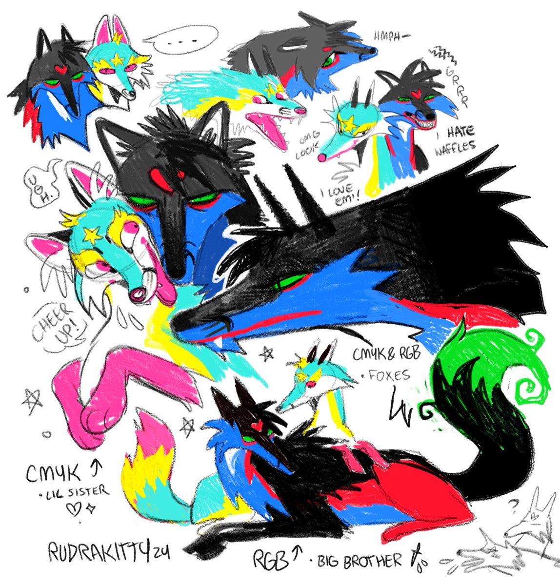 Hi… look at my silly fox OCs 

Her name is CMYK, her brother is RGB !
