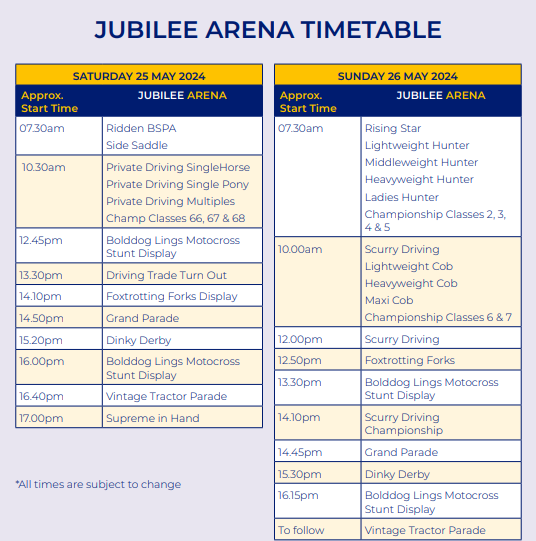 hertscountyshow's tweet photo. Jubilee Time Table 2024
So much excitement with the Bold Dog Lings, Tractor Display, and horse classes ๐ด๐ Don't miss out, get your tickets now!
Tickets- https://t.co/OPtJkvsix3
#JubileeArena #ExcitingEvents #GetYourTicketsNow ๐๏ธ๐ https://t.co/xuD4Zz7iLL