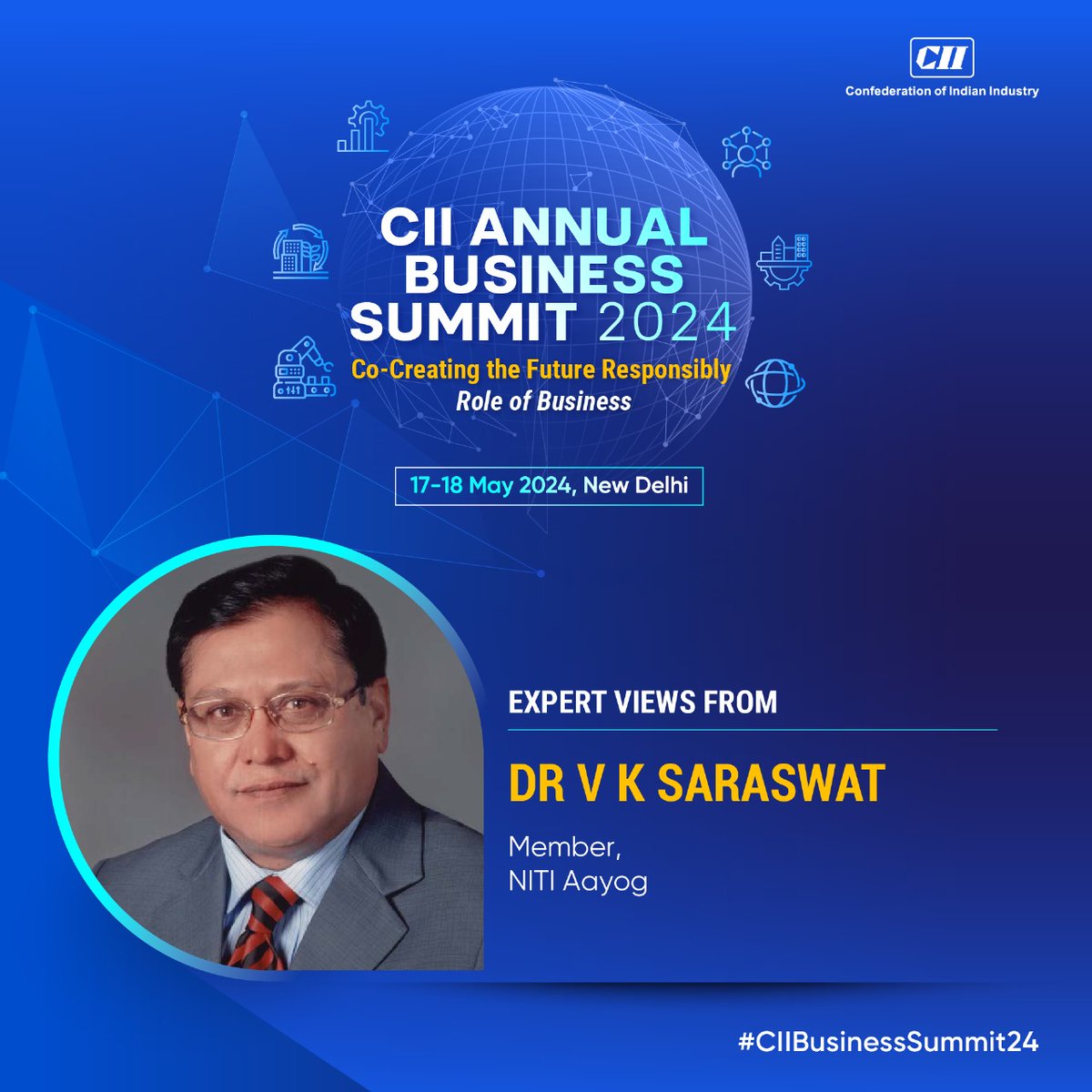 Listen to @DrVKSaraswat, Member, @NITIAayog share insights at the CII Annual Business Summit 2024! Join the discussion as top experts and thought leaders deliberate on India's journey towards development and economic prosperity. Block your calendar ➡17-18 May