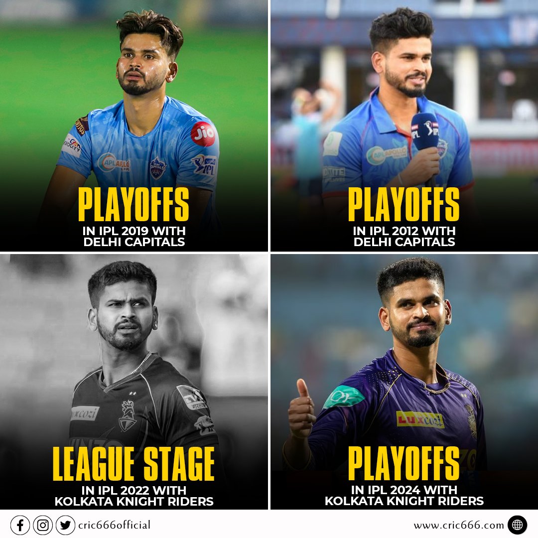 Shreyas Iyer 𝐚𝐬 𝐚 𝐜𝐚𝐩𝐭𝐚𝐢𝐧 in IPL

Note: In the IPL 2018, Shreyas Iyer became captain after Gambhir left the leadership after 5 losses in 6 games.

#IPL2024 #Cric666 #ShreyasIyer #DelhiCapitals #KKR #KolkataKnightriders