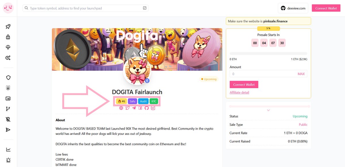 👌Congratulations to the DOGITA team for successfully obtaining the 🦺 #Safu badge for their #Fairlaunch. 📲 Operating in a decentralized space brings freedom but also a level of risk. 🚀 Check them out below: pinksale.finance/launchpad/ethe… #ETH #BNB #BTC