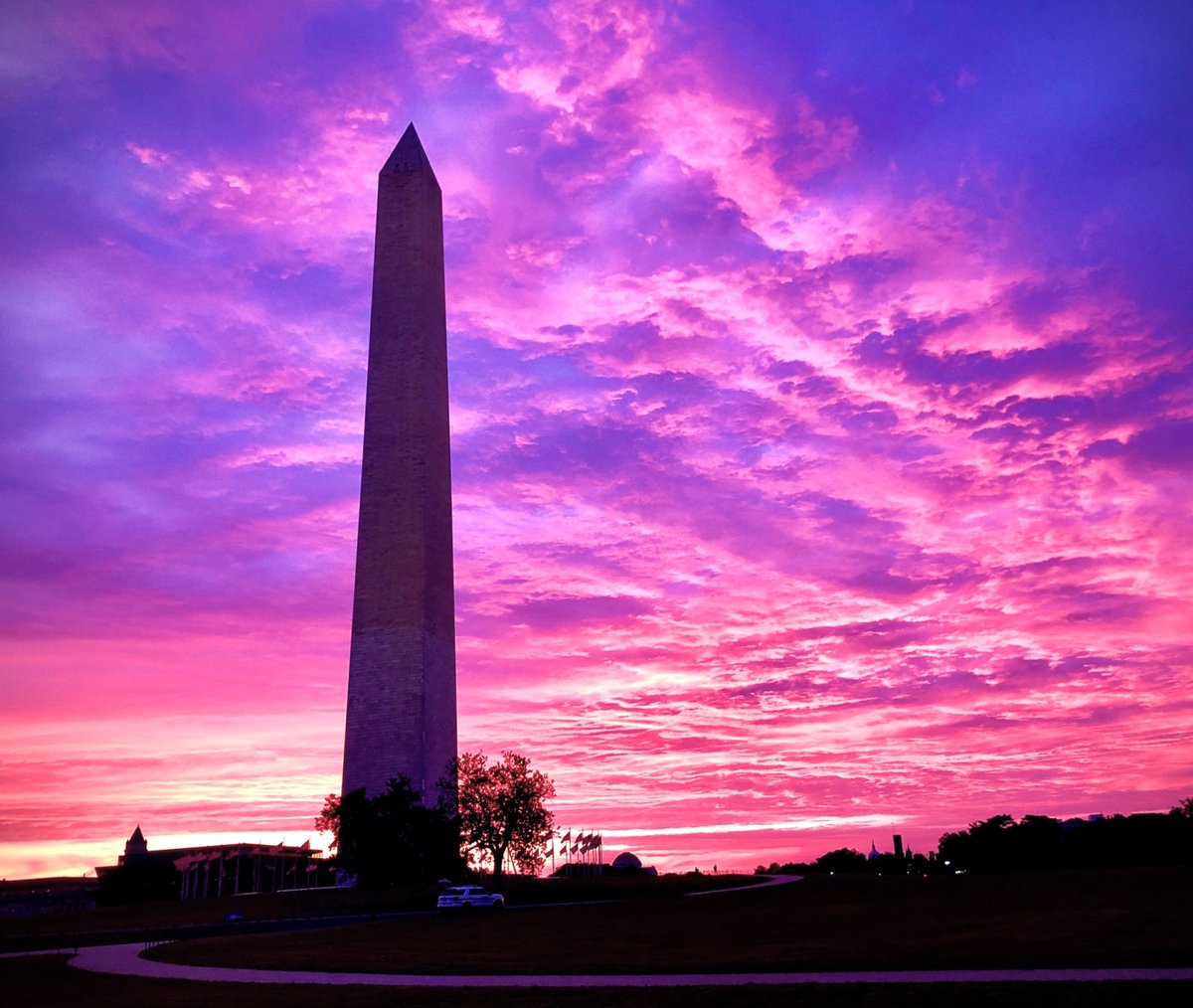 What a gorgeous sunrise this morning! The clouds glowed pink & purple in the sky above the Washington Monument. This kind of beauty is worth getting out of bed early. #WashingtonDC #sunrise