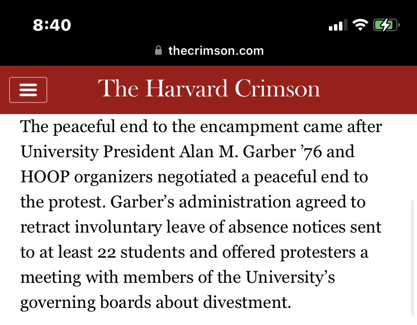 The Harvard encampment has just ended. Do you want to see Harvard’s antisemitism in real time? Harvard has agreed with almost all of their demands. I’ve never been this disillusioned than this morning. 🧵1/5