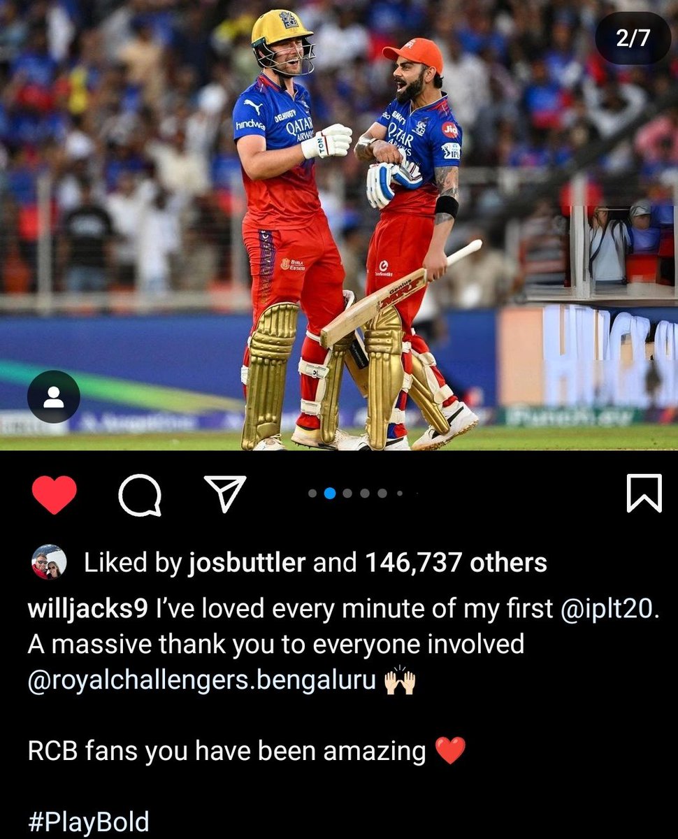 Will Jacks Instagram post. ❤️

- RCB will miss this gunman on Saturday!