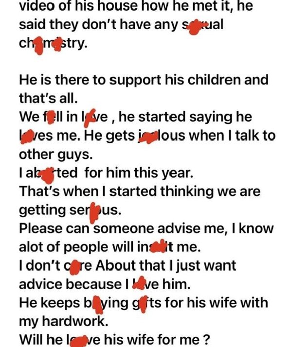 Joroolumofin1's tweet photo. Will he leave his wife for me?. He calls me his backbone. I love him. https://t.co/yT6YHm8oSF