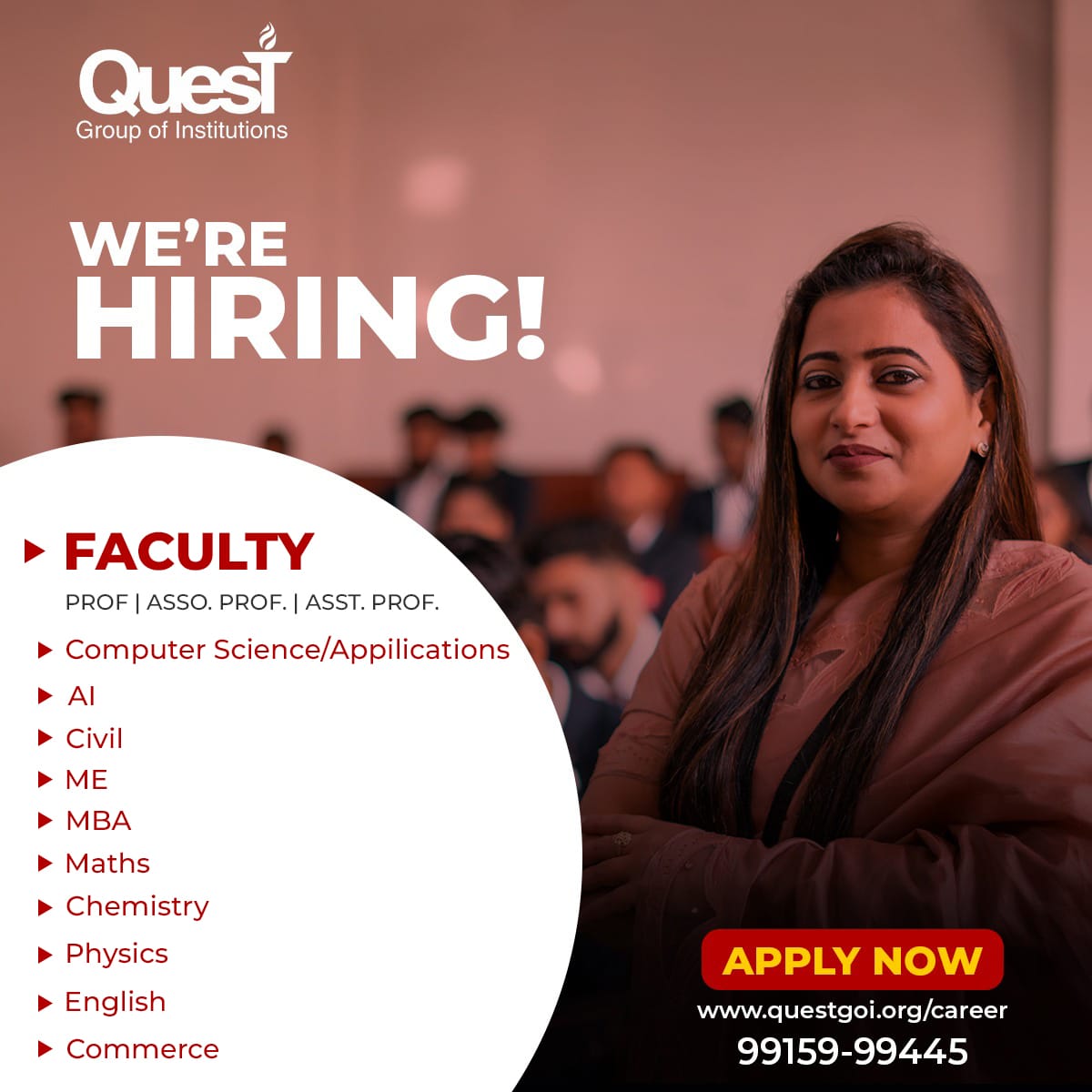 🎓 Empower, Educate, Excel! 🌟 Join Quest Group! We're seeking dynamic faculty and visionary leaders. 🚀 Apply at questgoi.org/career or call 99159-99445. #Education #CareerOpportunity #JoinUs #QuestGroup #InnovativeEducation