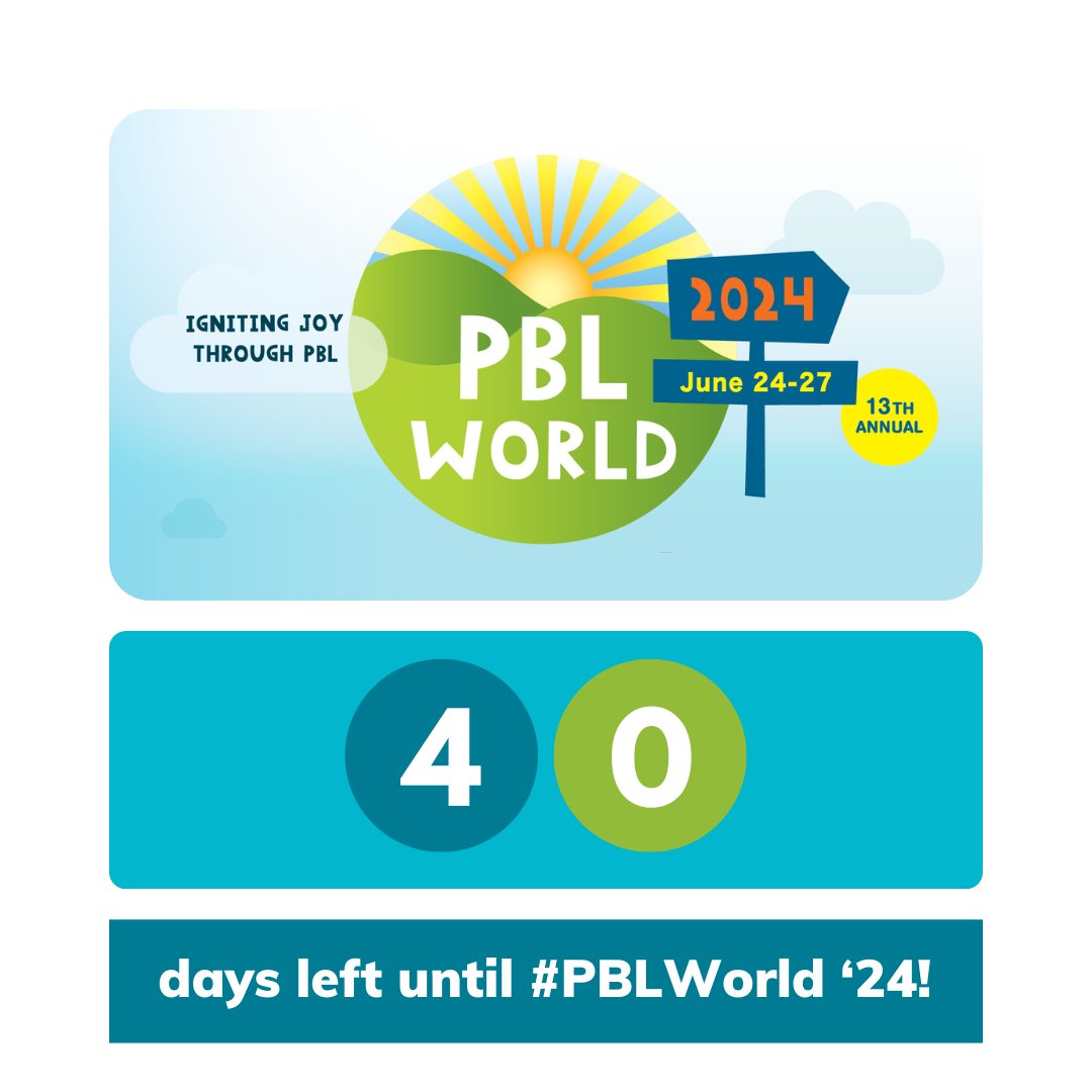 📢 Countdown Alert! *Only* 40 days until #PBLWorld 2024 (not that we are counting)! Join us in Napa Valley, CA to begin and/or advance your PBL journey and connect with like-minded educators! We can't wait to welcome you to this experience. bit.ly/3KzCIPa