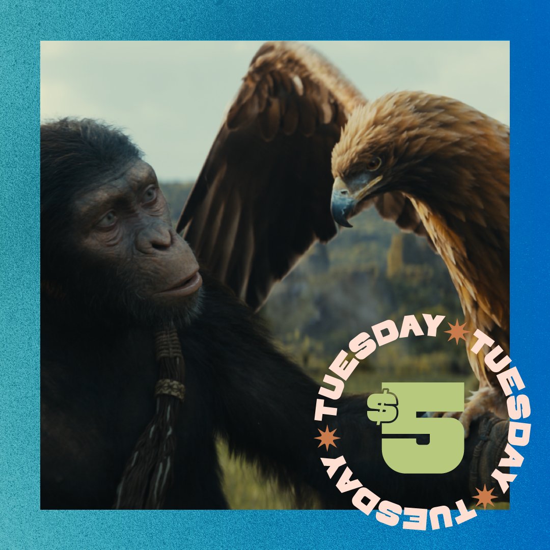 Our favorite day of the week is here. . . Snag your tickets to Kingdom of the Planet of the Apes or any of our other films for ✨only $5✨ TODAY! 🎟️: brnw.ch/21wJLdl