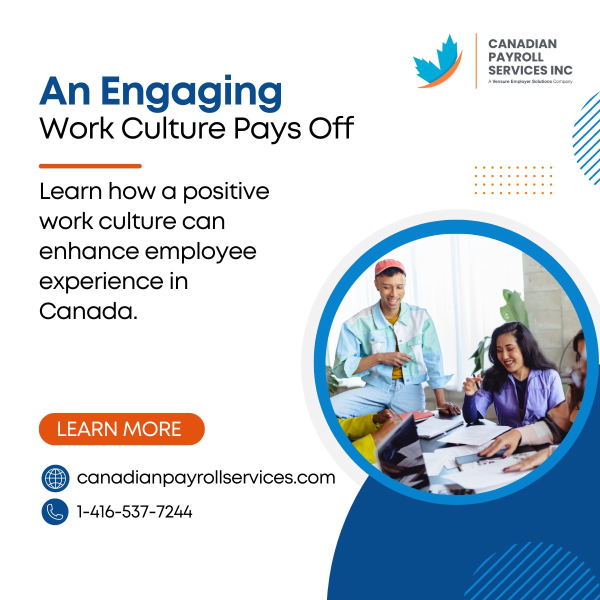 🌟 A positive work culture can have a real impact on your bottom line. Learn how employee satisfaction boosts productivity and retention. 
🔗 Learn more: canadianpayrollservices.com/hr-best-practi…
#WorkCulture #Teamwork #EmployeeEngagement