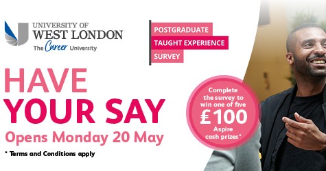 Postgraduate taught students 📢The Postgraduate Taught Experience Survey opens on Monday 20 May. This is your chance to make your voice heard. The survey is short and 100% anonymous and confidential. You could also win £100 Aspire cash (T&Cs apply), so get ready! #HaveYourSay 💙