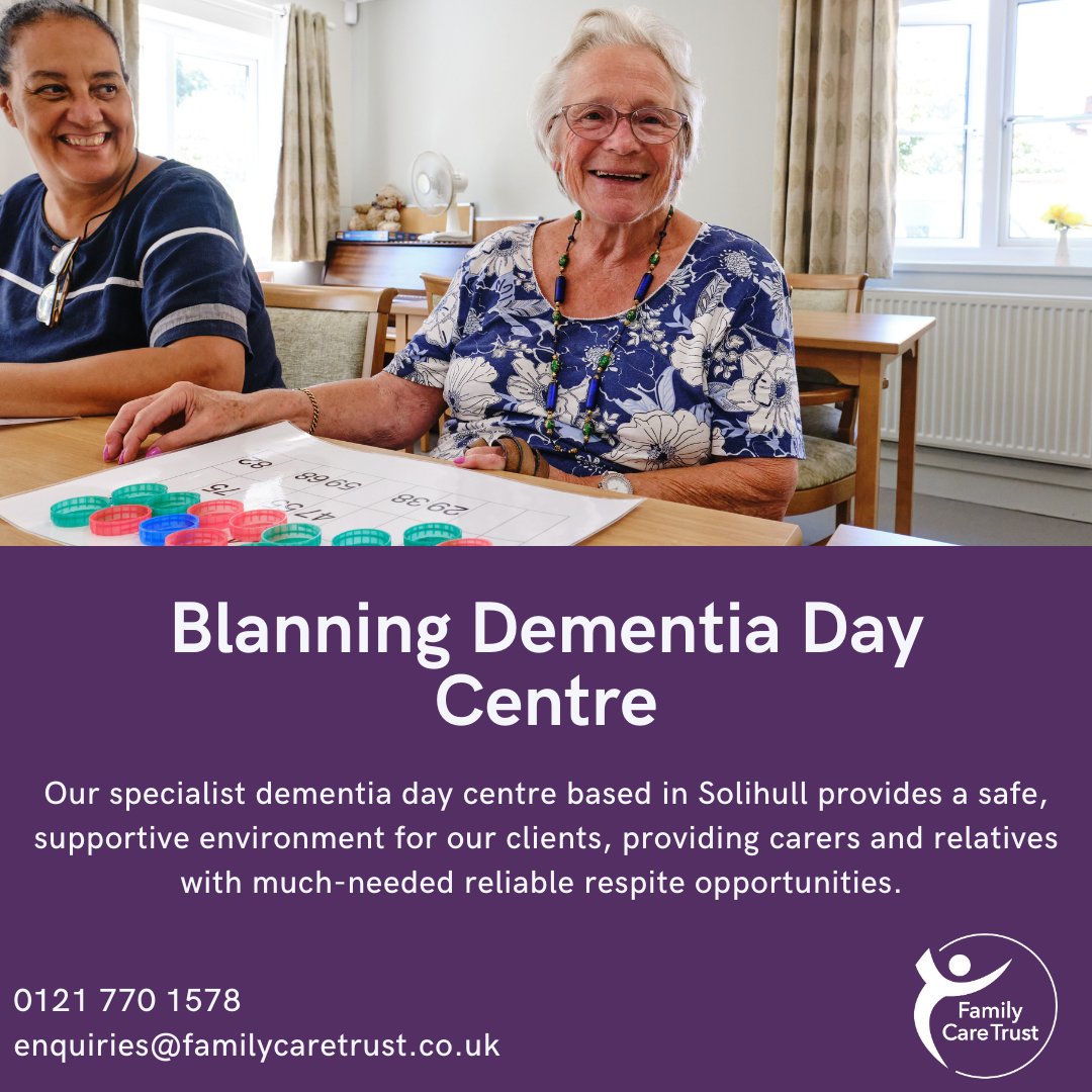 We can provide transport to and from our Dementia Day Centre. 

For more information please visit familycaretrust.co.uk or call 0121 7701578