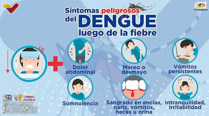 #PREVENCIÓN🦟| Si presentas síntomas como diarrea, salpullido, vómito, dolor en articulaciones y cabeza, fiebre constante y descompensación general. Debes estar alerta, pues son los síntomas del Dengue. #VenezuelaVaPaArriba