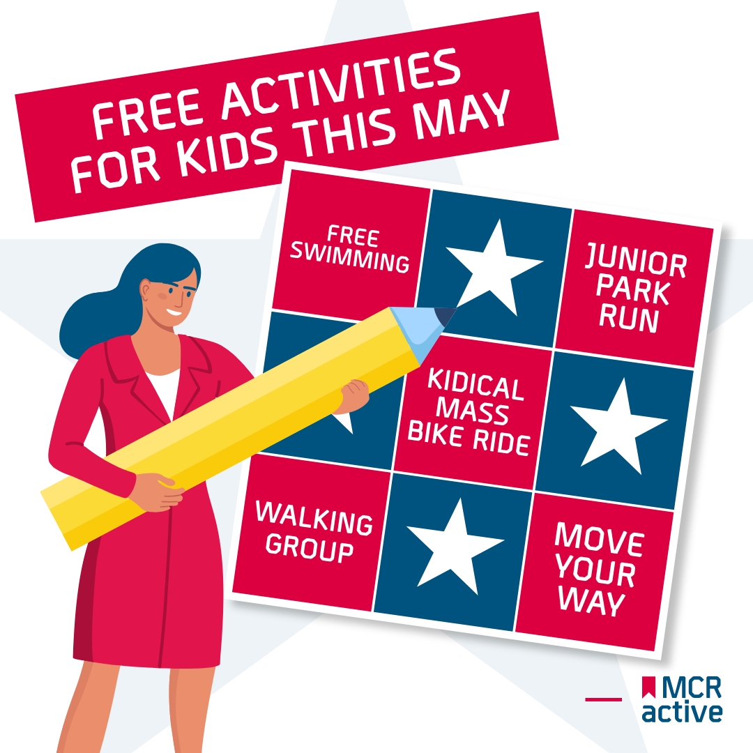 MOVE YOUR WAY THIS MAY! Half term is fast approaching, and there's plenty of FREE activities across the city for the WHOLE FAMILY. Explore more activities 👉 mcractive.com/find-activity #MakingManchesterFairer #Manchester #MoveYourWay