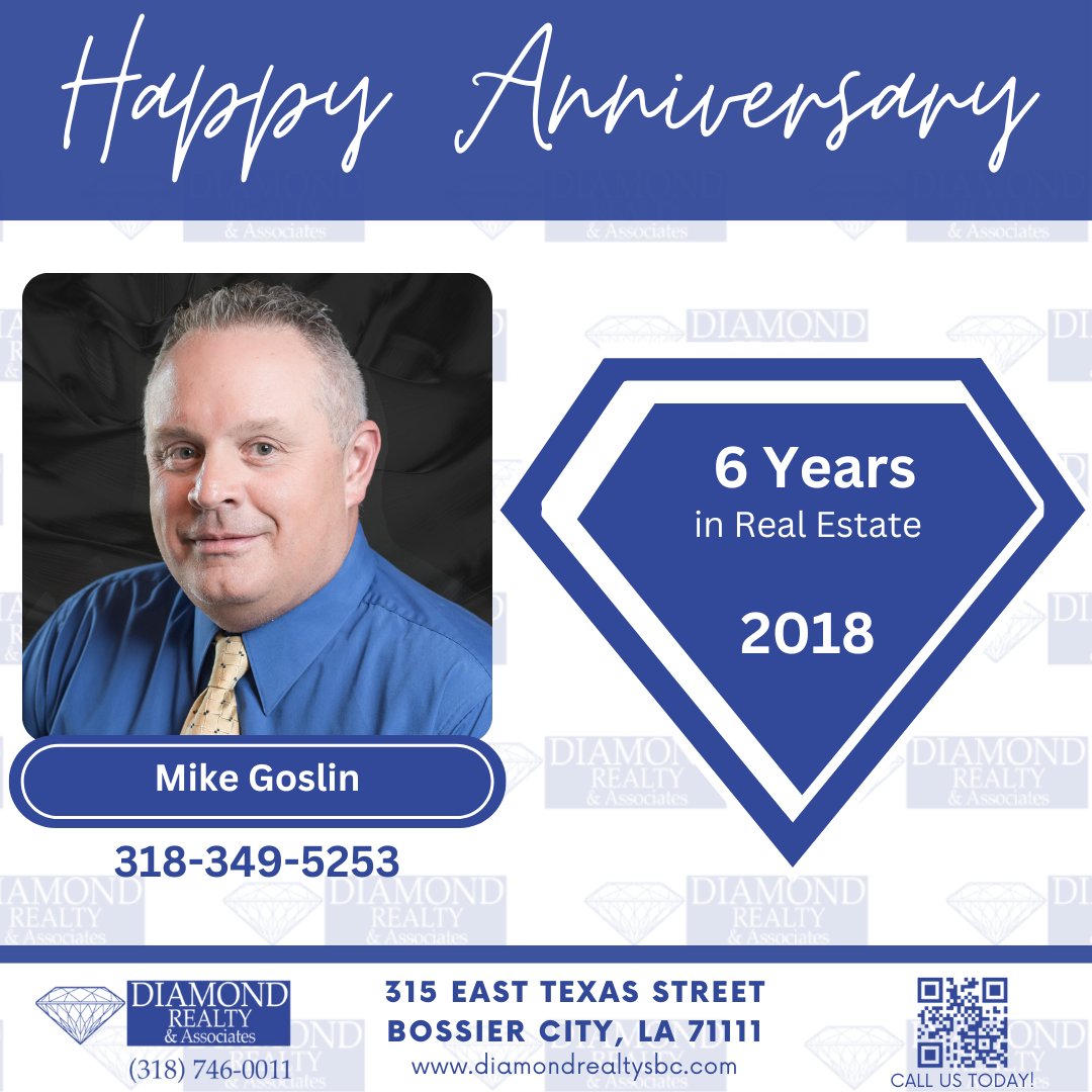 Happy Anniversary Mike Goslin!
#DiamondRealtyAssociates #RealEstateSBC #ACutAbovetheRest #LouisianaHomes #diamonddifference #shreveport #bossiercity #realestatelife #shreveportrealestate #bossiercityrealesate #benton #arklatex