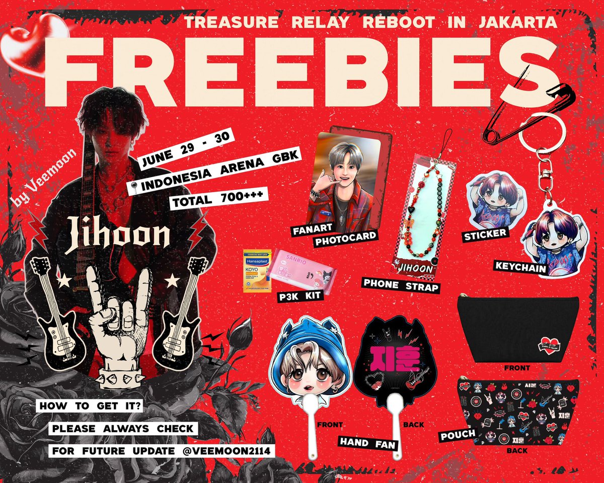 ROCK WITH JIHOON🔥🎸✨

Freebies Relay Reboot Tour in Jakarta
by @veemoon2114 & Team🤟🏻

Artwork & design poster by @sanifebriani_ 

🗓️ 29 & 30 Juni 2024
📍TBA

»»—> interesting games for freebies that are limited in quantity <—««

Follow, RT, Likes are really appreciated❤️‍🔥