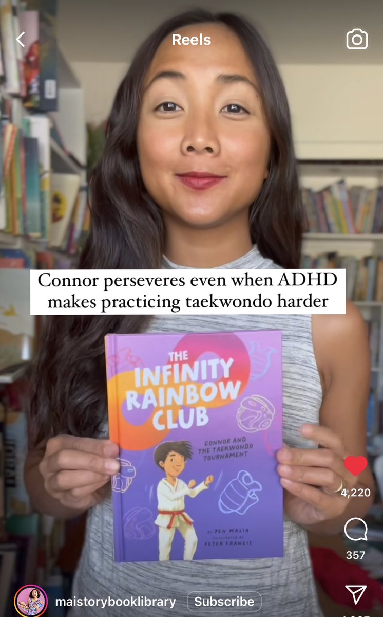 My chapter book, CONNOR AND THE TAEKWONDO TOURNAMENT (Book 3, The Infinity Rainbow Club), illustrated by Peter Francis and published by Beaming Books, was recommended in an Instagram reel with books featuring children with ADHD! 

❤️♾️🌈📚