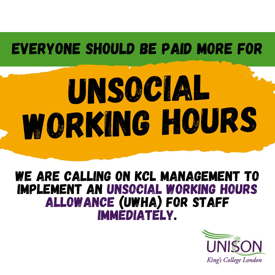 🚨 We are taking legal action against KCL. King’s management continually refused to negotiate with us over implementing an Unsocial Working Hours Allowance (UWHA) for our lowest paid staff, including cleaners and security.