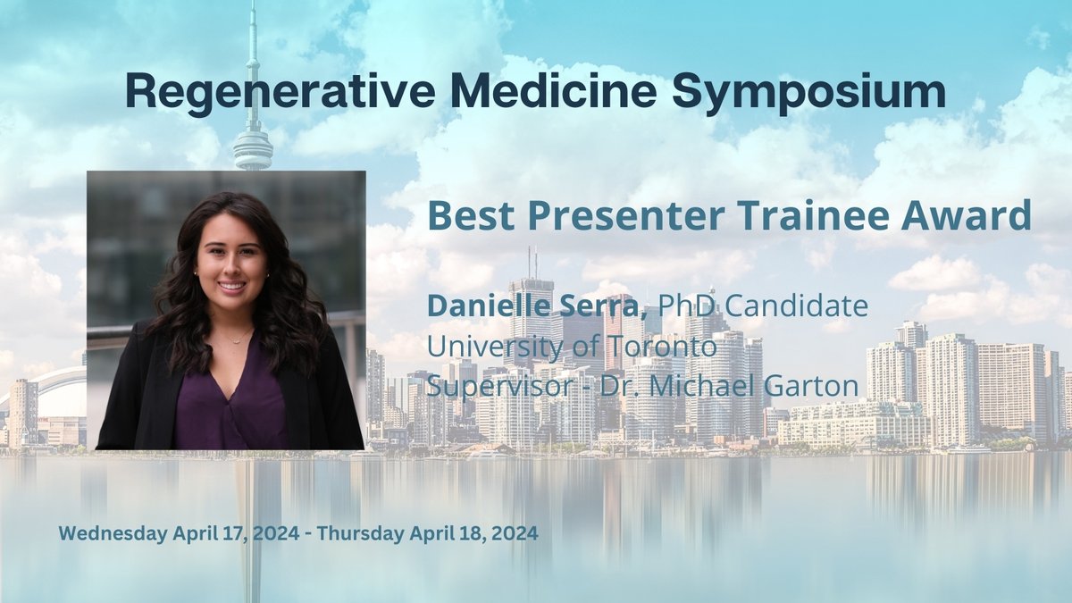 Congratulations to Danielle Serra of the @GartonLab at @uoftmedicine for clinching the Best Presenter Award at the Regenerative Medicine Symposium in April!
#regenmed #research #UofT #MSC7000Y @UofTIMS