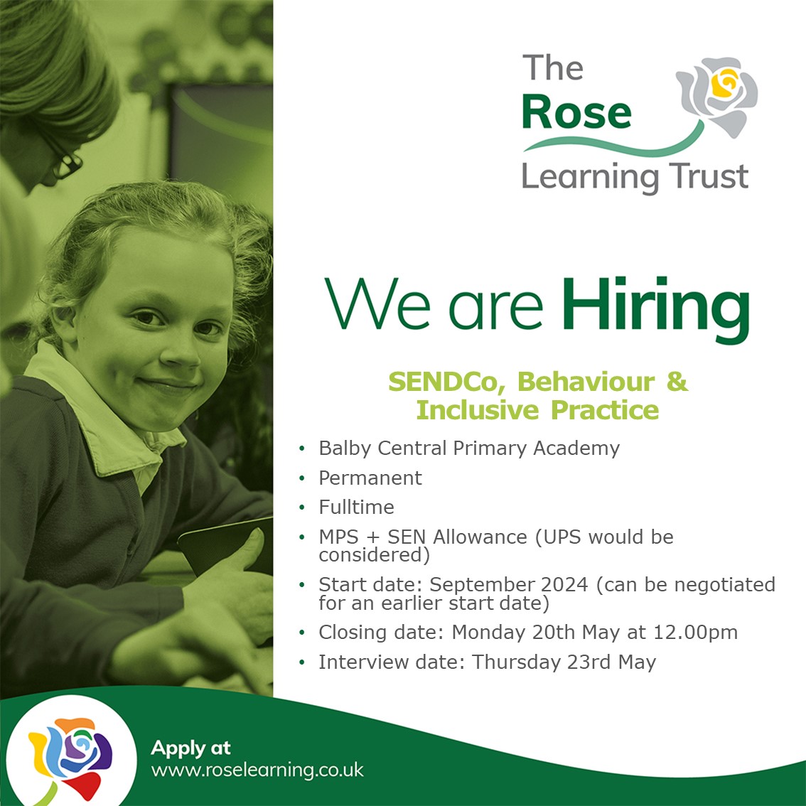 Interested? Or know someone who might be? Please share! This is a fantastic opportunity to join the team at Balby Central Primary Academy, Doncaster @balbycentral To find out more or to apply click the link: shorturl.at/dmxAO