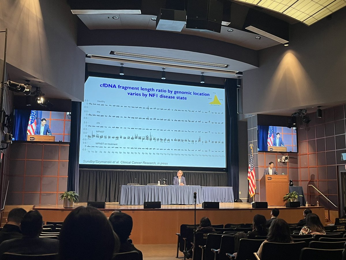 .@aadel_chaudhuri presented some hot-off-the-press data (coming out soon in @CCR_AACR!) showing the power of different aspects of cfDNA biology in distinguishing between MPNST and plexiform tumors as well as early detection/potentially alerting to imminent metastasis