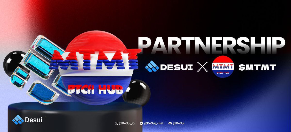 Partnership Announcement  📢

We are delighted to announce the collaboration between

@DeSui_io and @BRCMTMT

MTMT SFT Liquidity Application Protocol🥇
💫MTMT SFT liquidity application protocol full name Meta-Transaction Management Tool (abbreviated MTMT Protocol) SFT liquidity