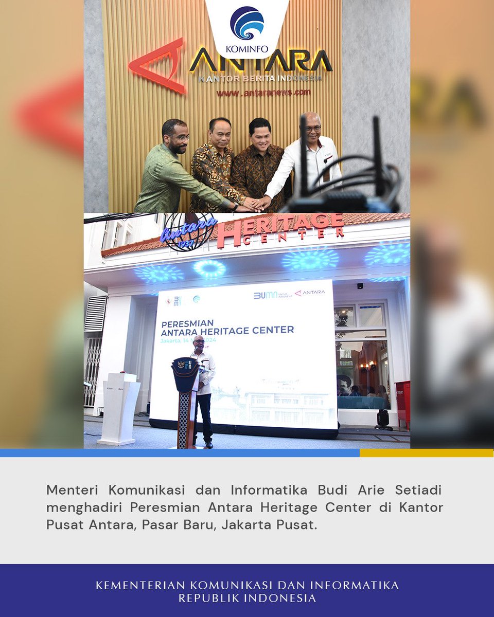 Halo, SobatKom! Hari ini (14/5), Menkominfo Budi Arie Setiadi acara peresmian Antara Heritage Center di Kantor Pusat Antara, Jakarta.