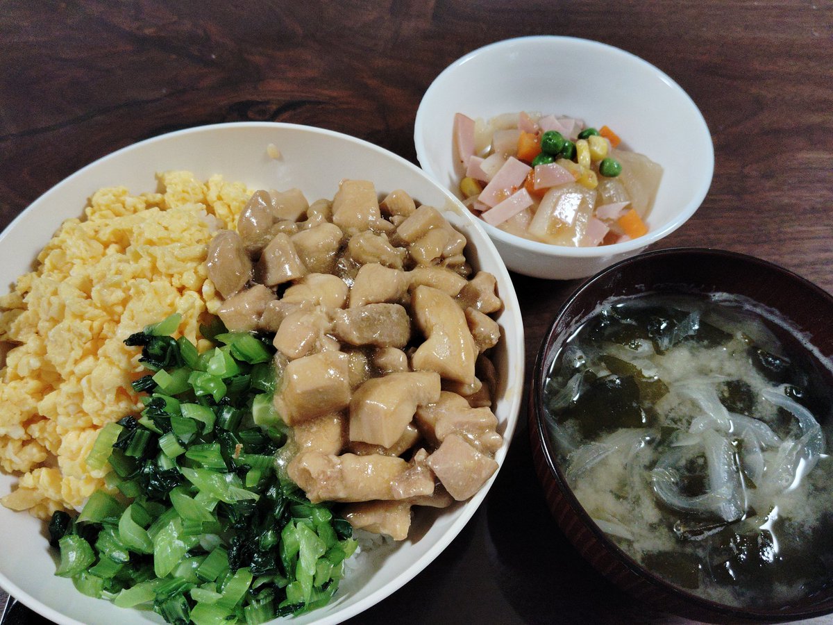 夜ご飯🥢

三色丼
大根の煮物
味噌汁
