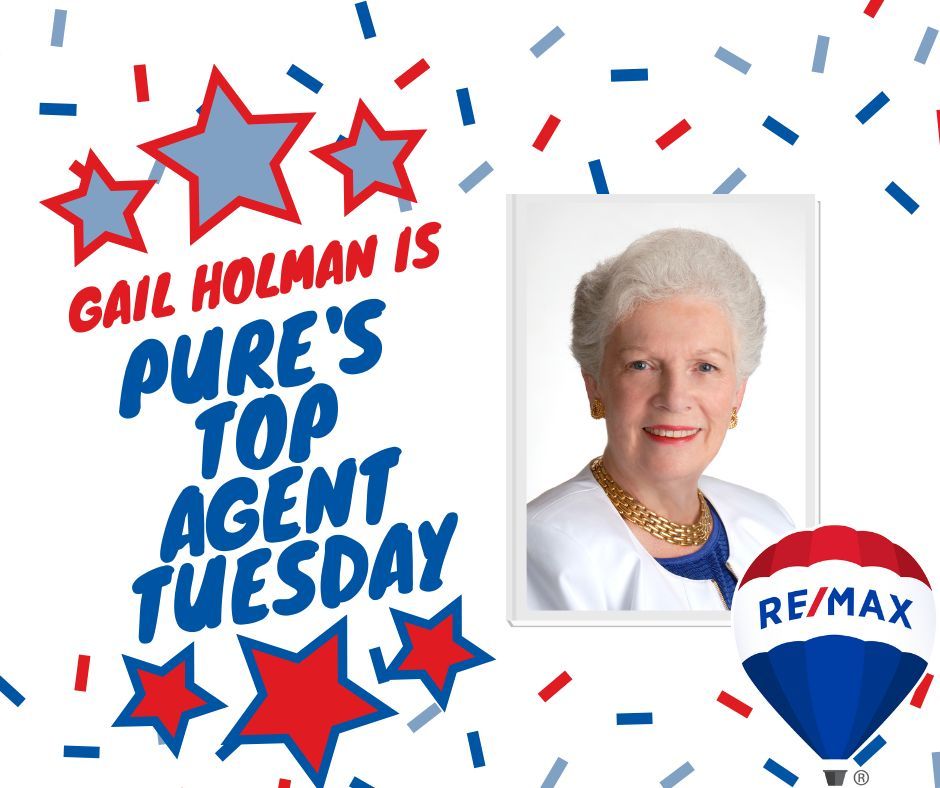 Congratulations to Gail Holman for being PURE's Top Agent today!

#remaxpure #remaxhustle #purepride #topagents #TopRealestateTeam #sellshomes #homesearch #homebuying #homebuyer #selling #realestateagent #homebuyingtip #realestate #realestateprospect #househunting