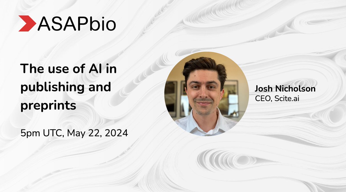At our next Community Call on 22 May 2024, we will be joined by Josh Nicholson @joshmnicholson, co-founder & president @scite. We will discuss the use of #AI in publishing and #preprints. Register 👇 buff.ly/3TznKvT #ECR #research #science #publishing #OpenScience