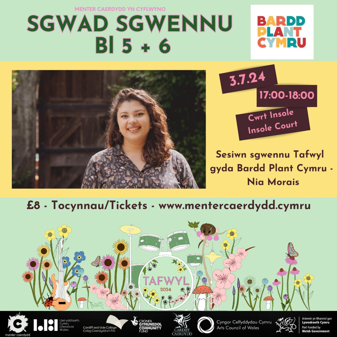 Sesiynau creadigol gyda Bardd Plant Cymru! Bydd @nia_llinos yn cynnal dau sgwad sgwennu - un i blant blwyddyn 3 a 4, ac un i blant blwyddyn 5 a 6. Ffocws y sesiwn fydd dathlu penblwydd @Tafwyl yn 18 oed! Archebwch eich lle chi cyn ei bod hi'n rhy hwyr! mentercaerdydd.cymru/cy/plant-a-pho…