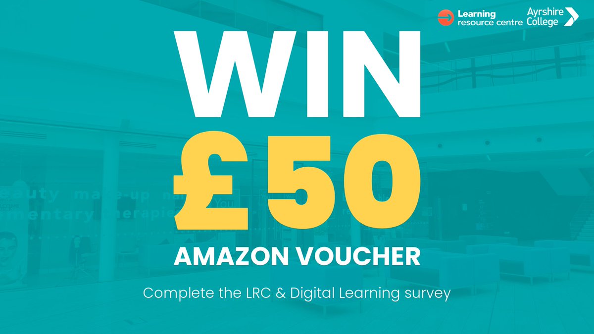 Win a £50 Amazon voucher! Complete the LRC & Digital Learning survey for a chance to win a £50 Amazon voucher. The survey is open until the end of term, after which we'll be in touch with the lucky winner. Complete the survey here: ow.ly/vhkj50Rx7Pj