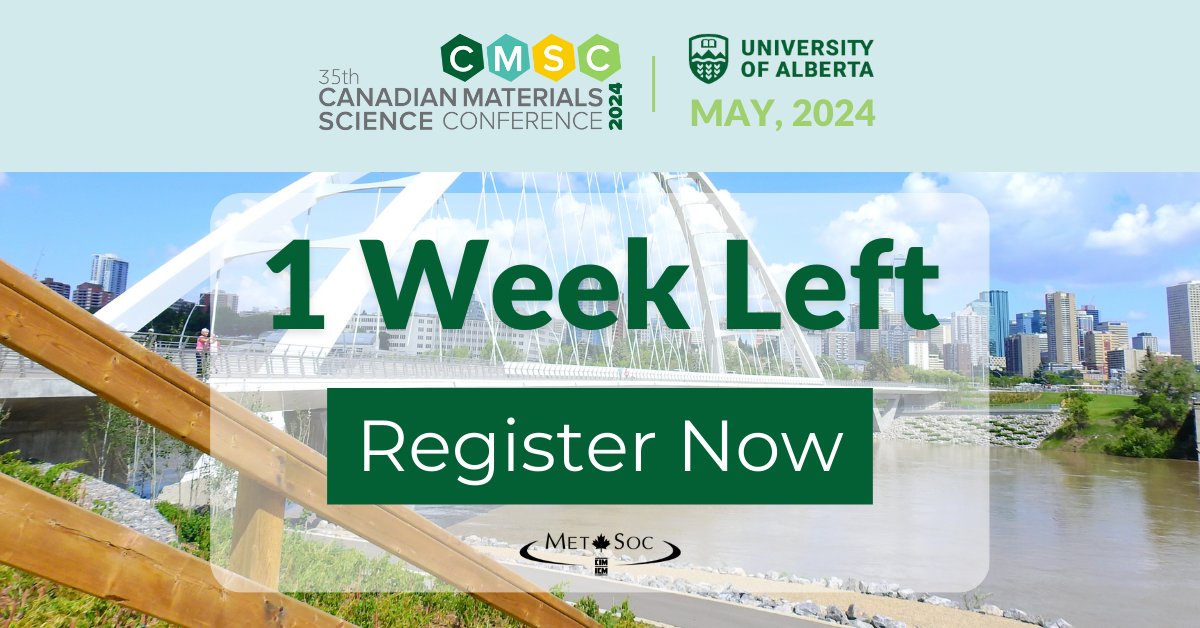CMSC 2024 begins next week at the University of Alberta, May 22-25!

Don't miss out on Canada's top materials science student conference.

Register now: ow.ly/WR4o50RBToi

#CMSCCONF #MaterialsScience #StudentConference