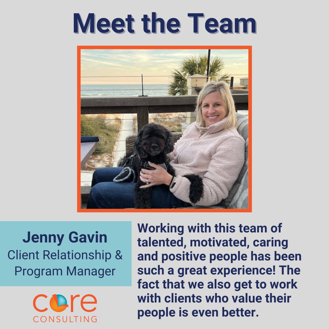 Meet Core's Client Relationship & Program Manager, Jenny Gavin. Fun fact about Jenny, she loves to vacation in Hilton Head Island with her family and never leaves her dog Zoe behind! Hear why Jenny enjoys being a part of the Core team. 
#MeetTheTeam #HHI #FurBaby