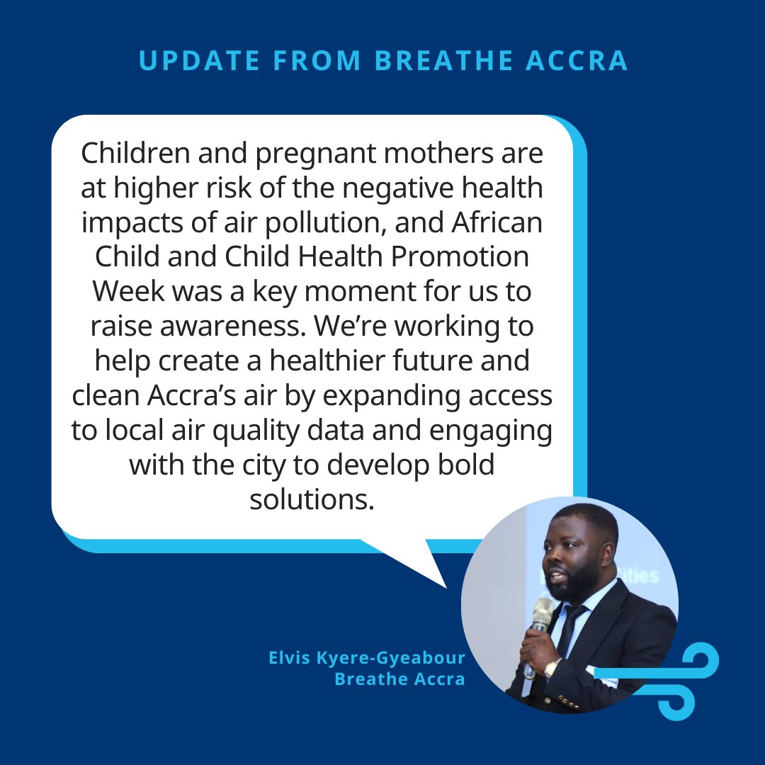 Update from Accra 📲 The Breathe Accra and @CleanAirFund Ghana team spoke to residents about the health impacts of air pollution during African Child and Child Health Promotion Week. They also shared practical ways to protect children from exposure to high pollution levels.
