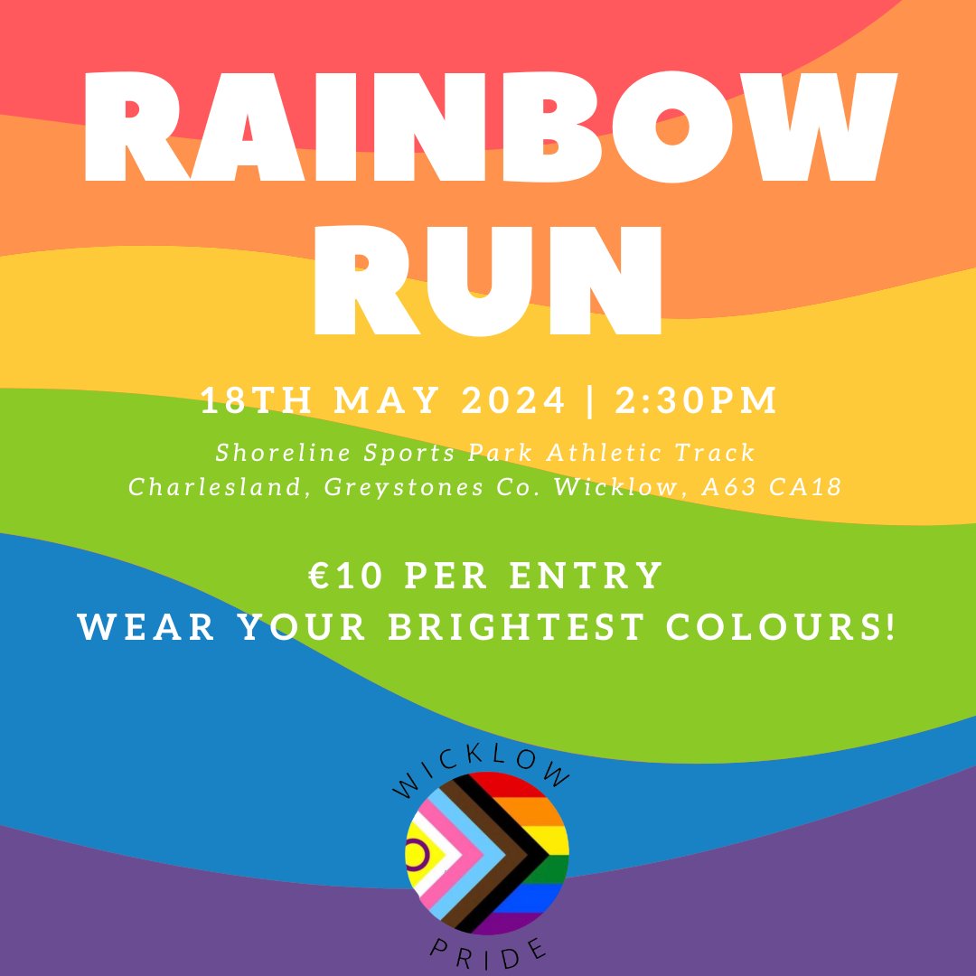 Fancy a colourful jog? 🏳️‍🌈 @WicklowPride is bringing their Rainbow Run to Greystones this Saturday, May 18. Don't miss your chance to be part of this exhilarating event and register here 👉 ow.ly/URfi50RFy27