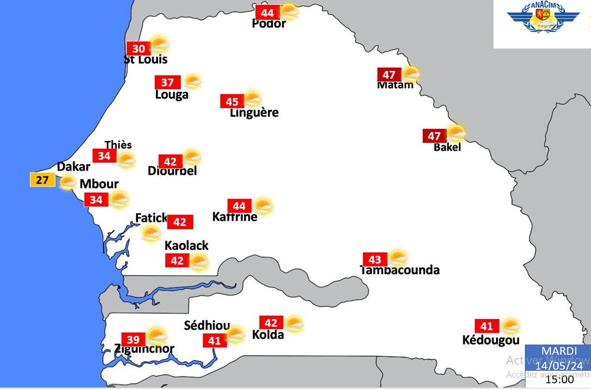 🇸🇳 Bulletin Météo du mardi 14/05/24

🌤️Le ciel sera majoritairement dégagé sur le pays au courant de la journée ainsi que la nuit.