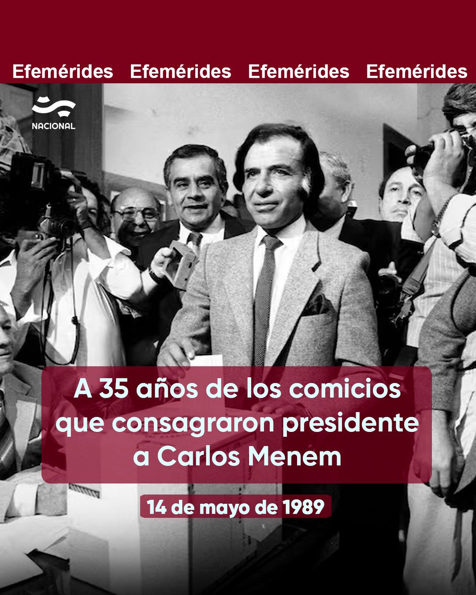 📢 A 35 años de los comicios que consagraron presidente a Menem.

El 14 de mayo de 1989, las y los argentinos concurrieron a las urnas para elegir al sucesor de Raúl Alfonsín, en un clima de profunda crisis económica y social.

👉🏻radionacional.com.ar/a-35-anos-de-l…