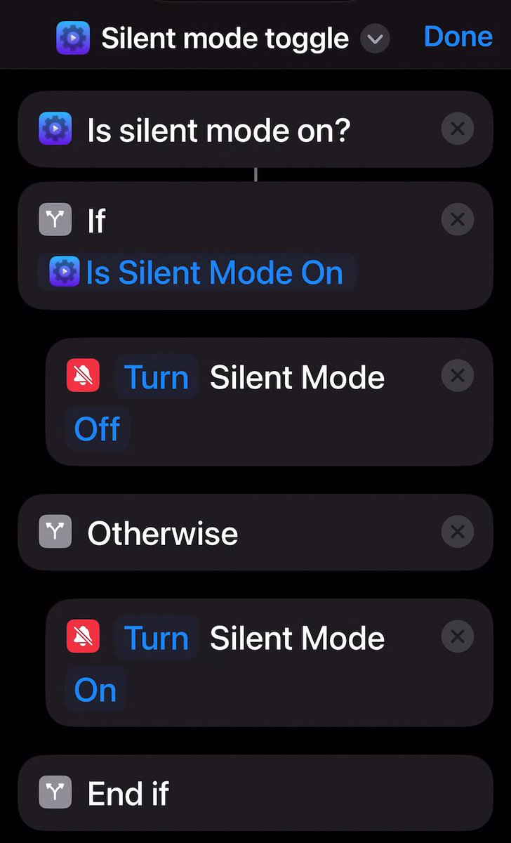 OK, I finally got a #Shortcut to toggle Silent mode! You don't have to handle a boolean in as much detail as you do in AppleScript. Here's how I did it.