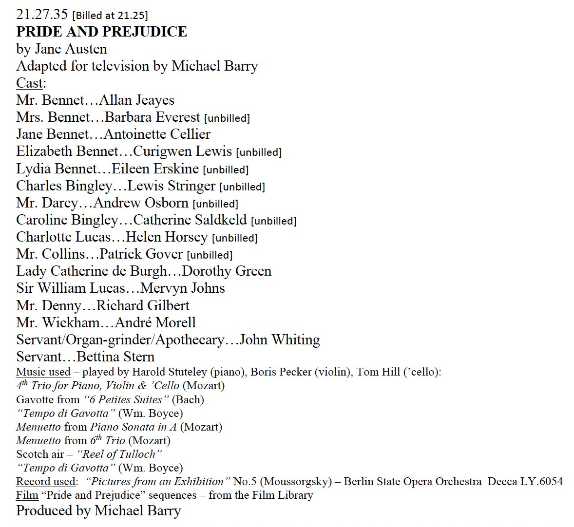 APTSArchive's tweet photo. #OTD 22 May 1938 "Pride & Prejudice" by #JaneAusten
Adapted for television by Michael Barry.
Starring; #AntoinetteCellier, #CurigwenLewis, #LewisStringer #AndrewOsborn, #PatrickGover, #MervynJohns, #AndreMorell
Produced by #MichaelBarry https://t.co/BJPXj0rRqv