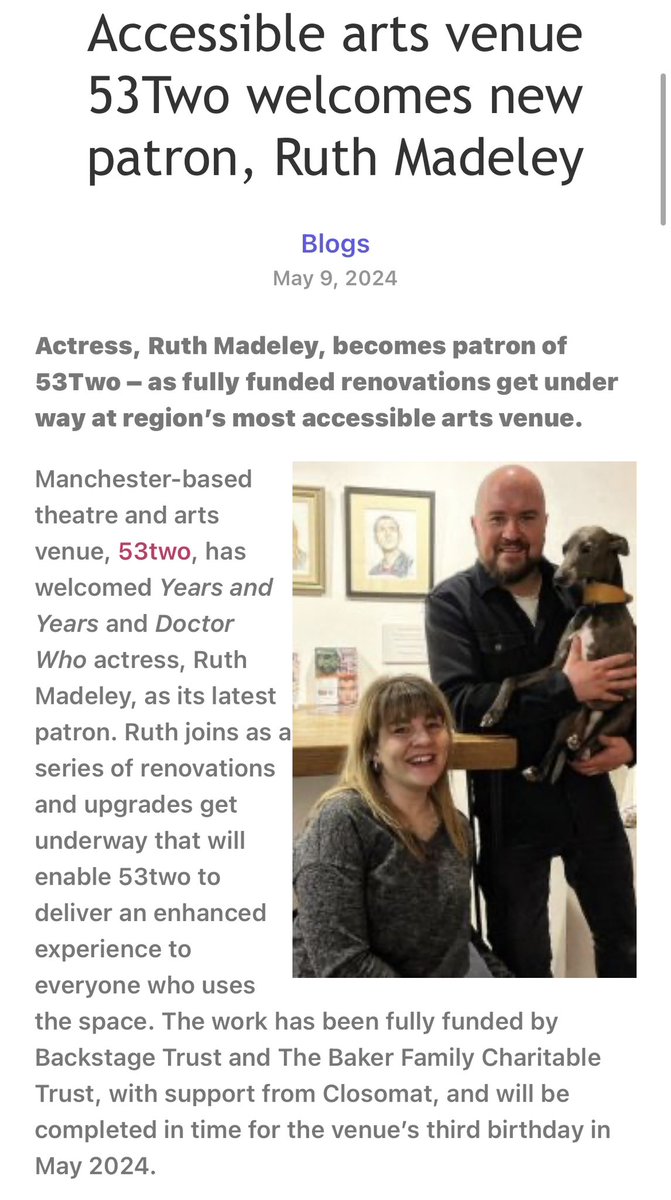 Thanks to @Ucan2magazine for sharing news of our improved, #Accessible #theatre space & welcoming #RuthMadeley as a new patron! Exciting times ahead for the arches!!!! 💜💙 #Manchester #Mcr ucan2magazine.co.uk/blogs/accessib…