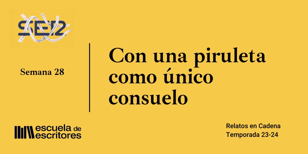 Dijo ayer Carles Francino en La Ventana que esta semana la frase de esta semana para #RelatosenCadena 'estrechaba mucho el tema' . ¿Qué opináis? Con una piruleta como único consuelo Nosotros vemos muchos temas en esa piruleta. Si queréis participar, tenéis hasta el jueves: