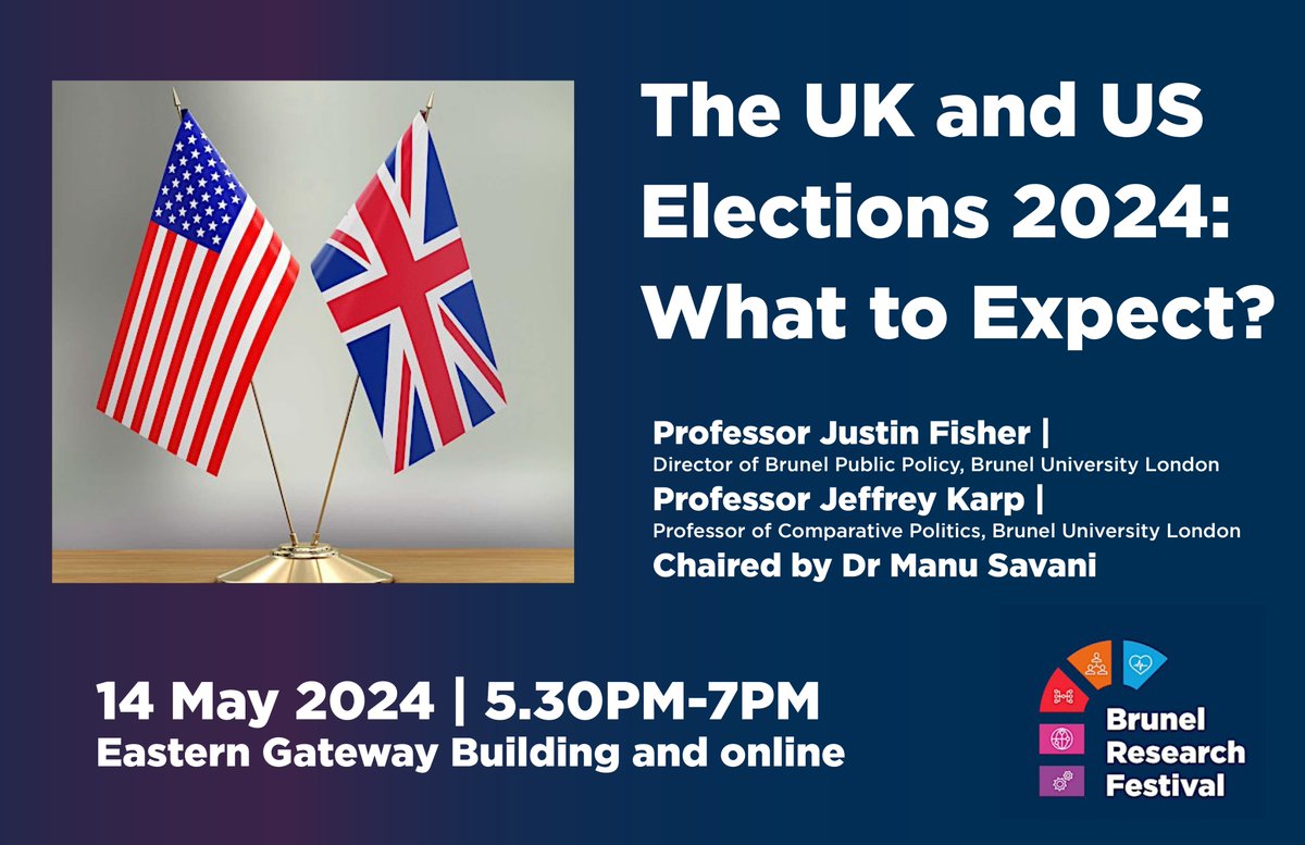 💡 More than half of the world's population faces #elections in 2024. What is likely to happen in the #UK and #US elections in 2024? 📆Join us tonight (5.30 PM) 👉Don't forget to register: ow.ly/Qbw150REvI3 @justin_t_fisher @CBASS_Research @BrunelResearch