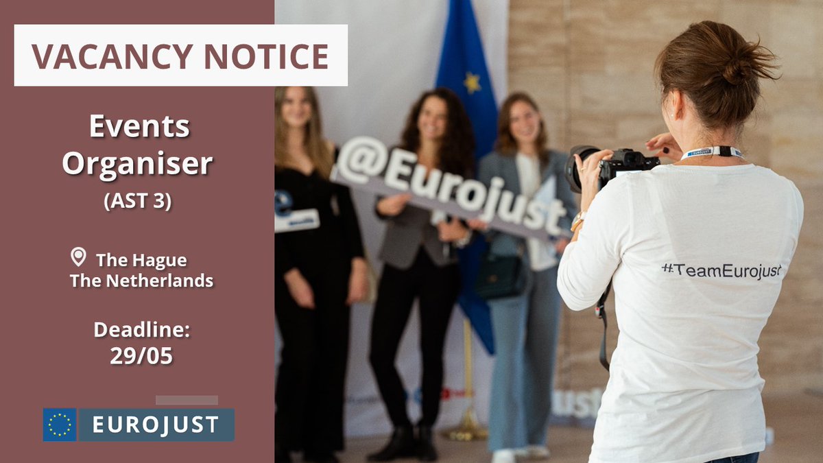 📢 #Eurojust is hiring an Events Organiser! We're recruiting candidates with experience: ✅ coordinating event logistics ☑️ communicating with vendors ✅ developing & maintaining event budgets. ⏳ Deadline: 29/05 Apply now 👉 recruitment.eurojust.europa.eu
