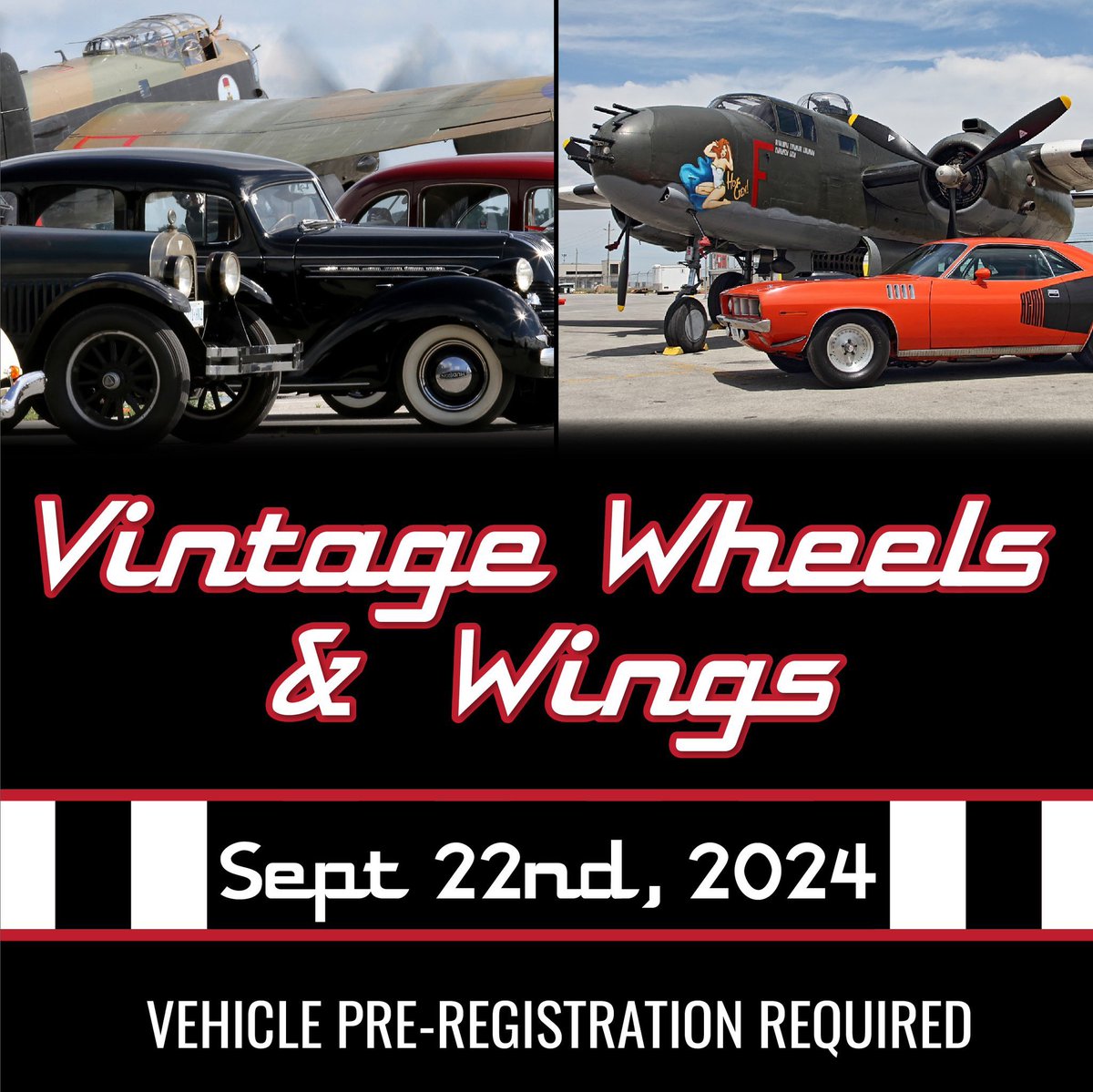 Pre-registration spots are filling up steadily for Vintage Wheels & Wings! Advance registration is required if you plan to display your vintage vehicle. Limited number of spots available. Details/Pre-registration at warplane.com/events/upcomin…