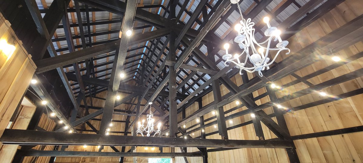 Work continues as we prepare for this weekend's Kilgore Station #Bluegrass Festival with lights including chandeliers inside our beautiful barn!

Join us Friday night for the Dan Kelly Junior Fiddle Contest at 5:00 followed by the Big Barn Dance. Music Saturday starts at 11:00.